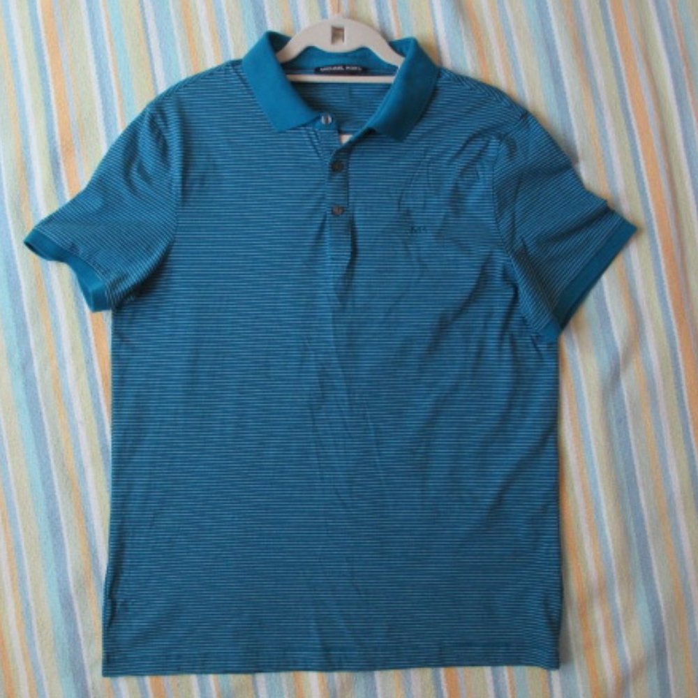 🛍️ BUNDLE ONLY*** Men's Michael Kors blue striped polo Large
